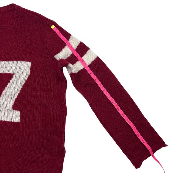 Wooden Ships Womens Red #67 Football Jersey Mohair Wool Blend Sweater Sz S/M - Picture 11 of 12